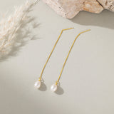 STMG Natural Pearl Dangle Threader Earrings in gold