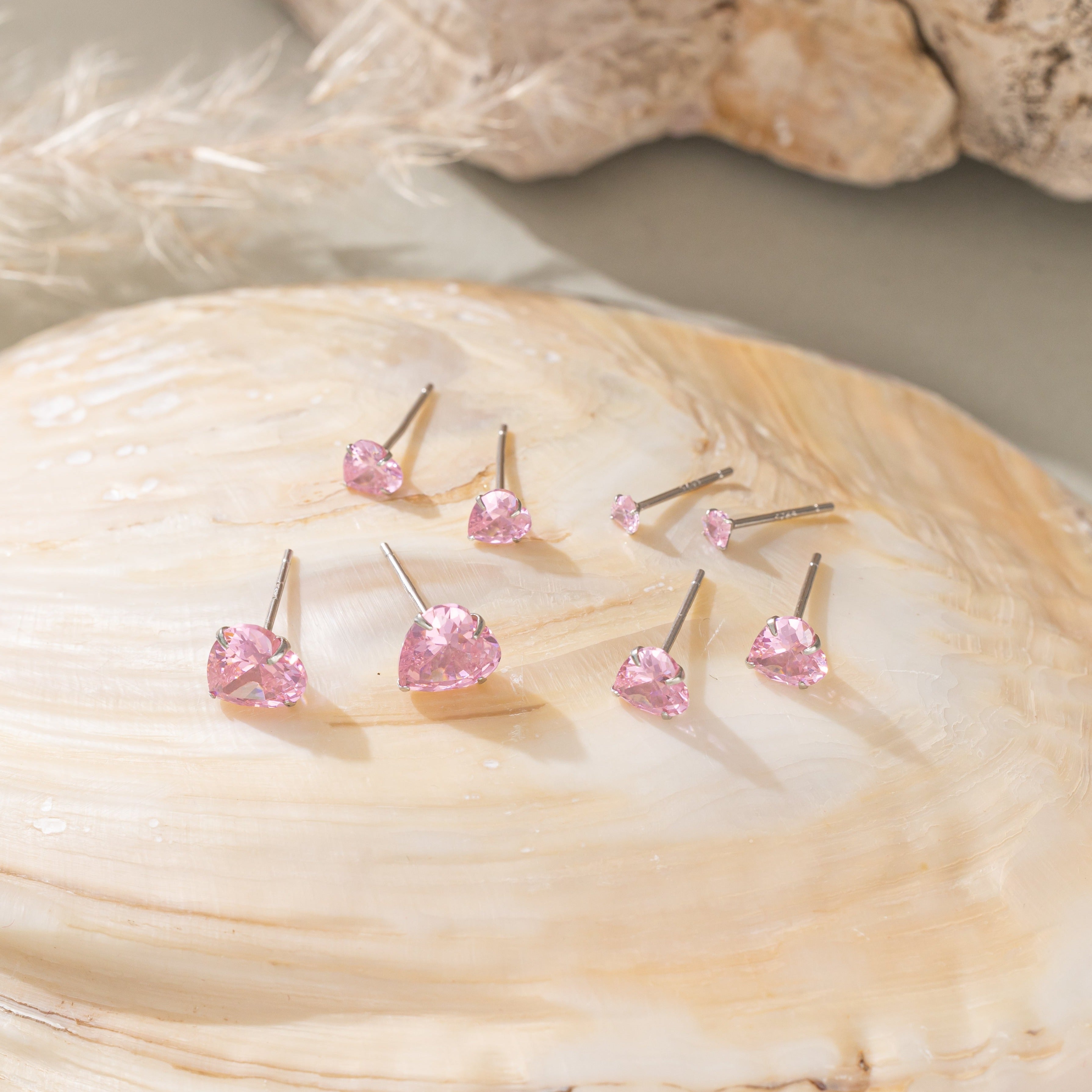 STMG Pink Heart Stud Earrings in 4 sizes