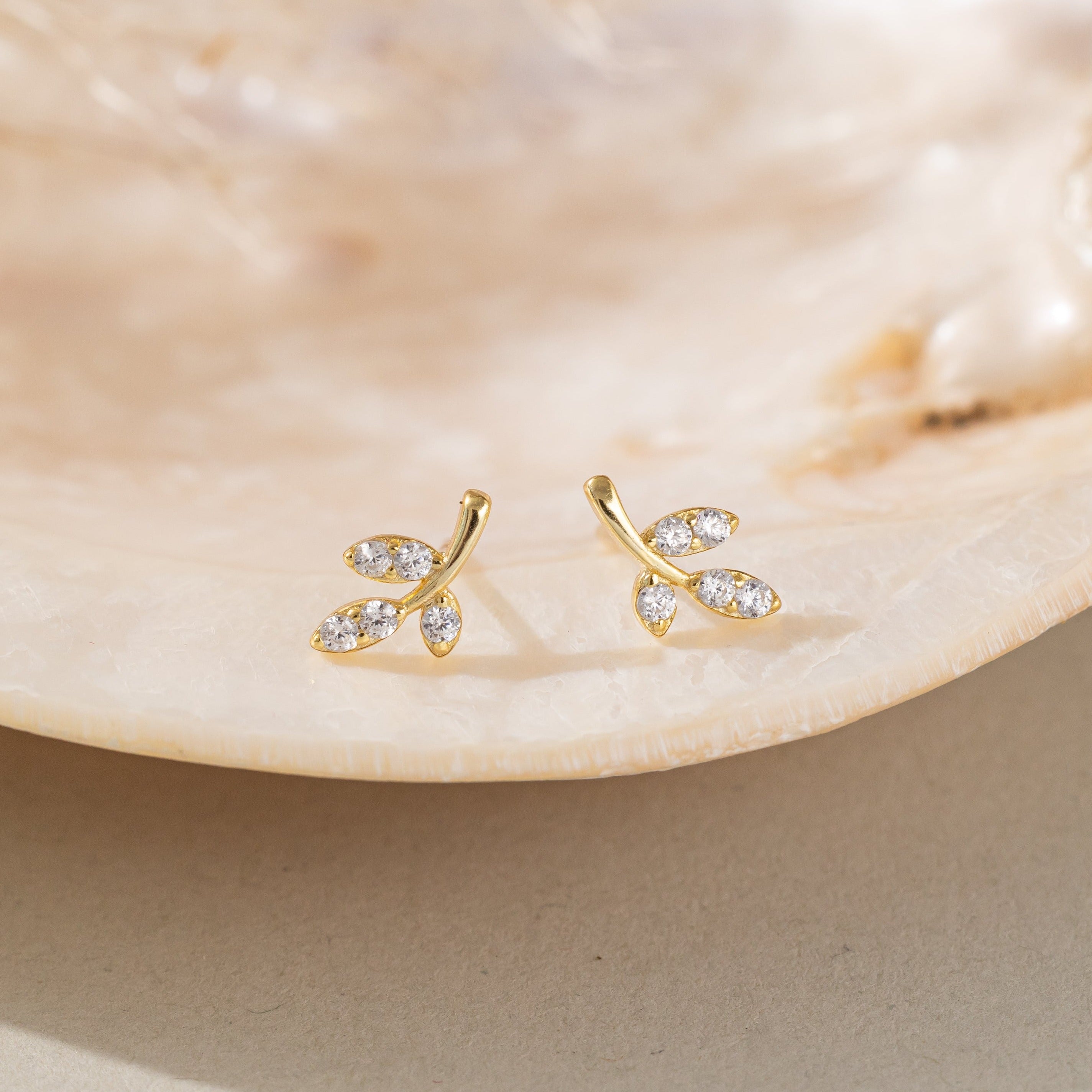 STMG Tiny Leaf Stud Earrings in gold