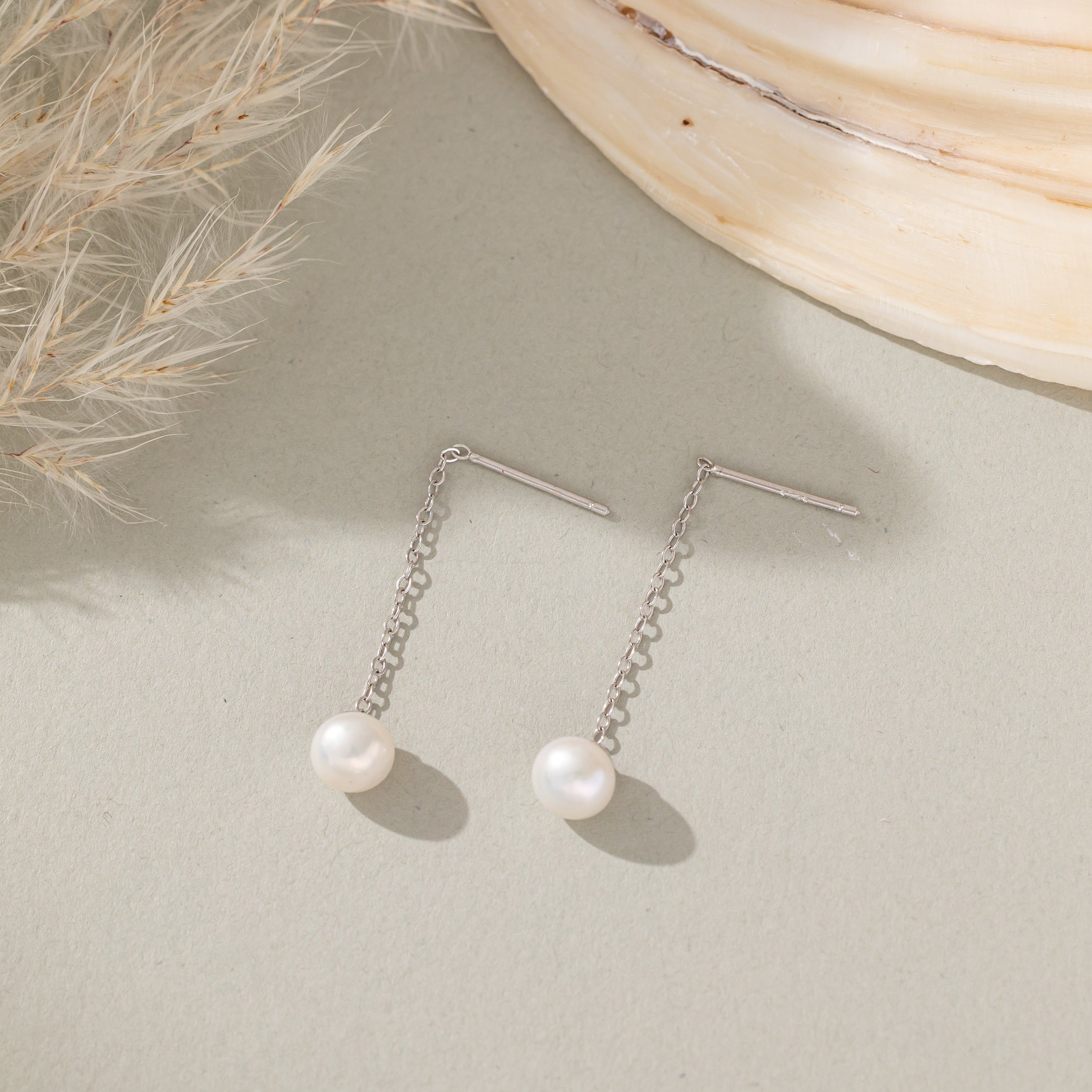 STMG Natural Pearl Dangle Threader Earrings in silver