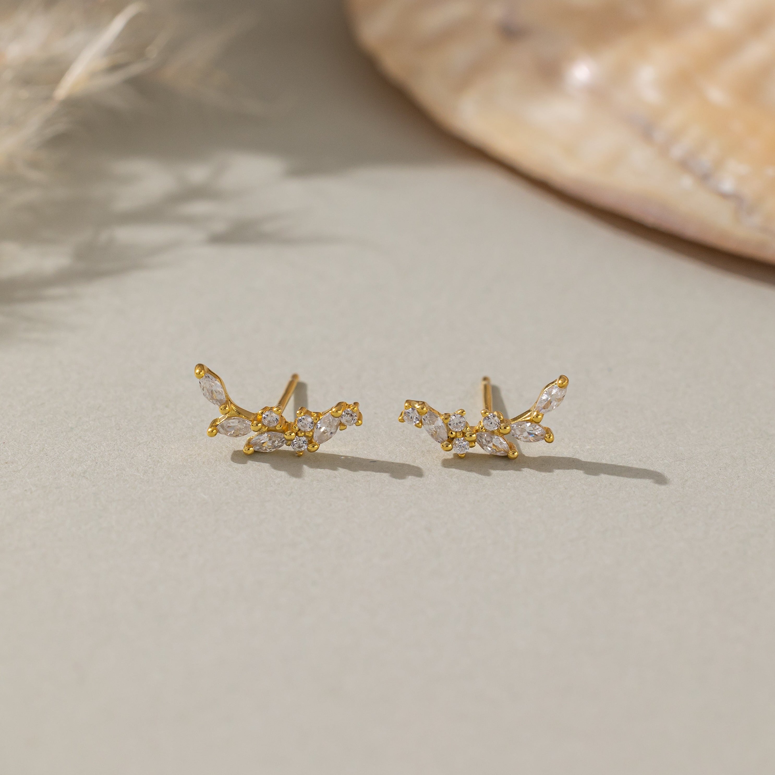 STMG Olive Leaf Stud Earrings in gold