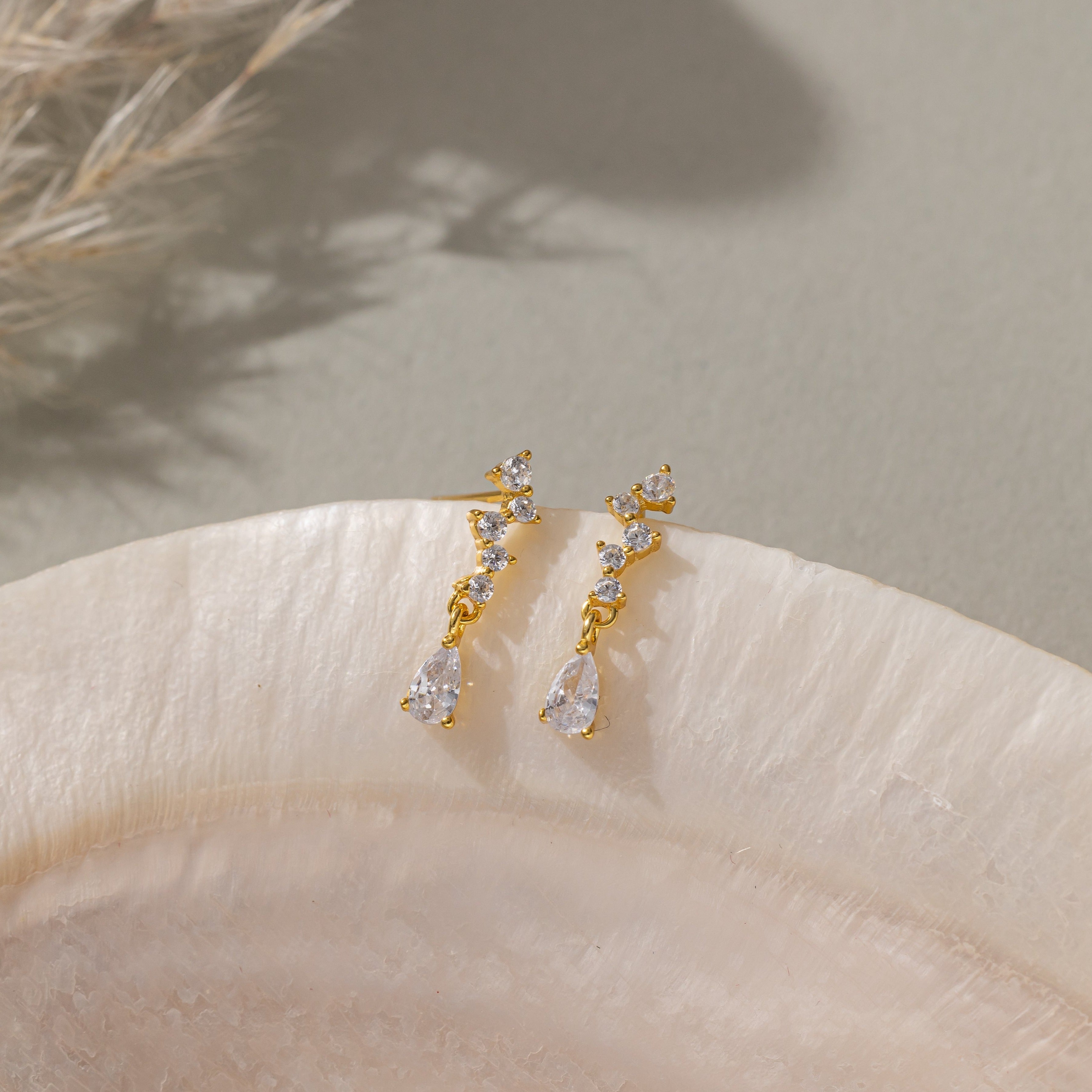 STMG Pear Cut  Diamond Dangle Earrings in gold