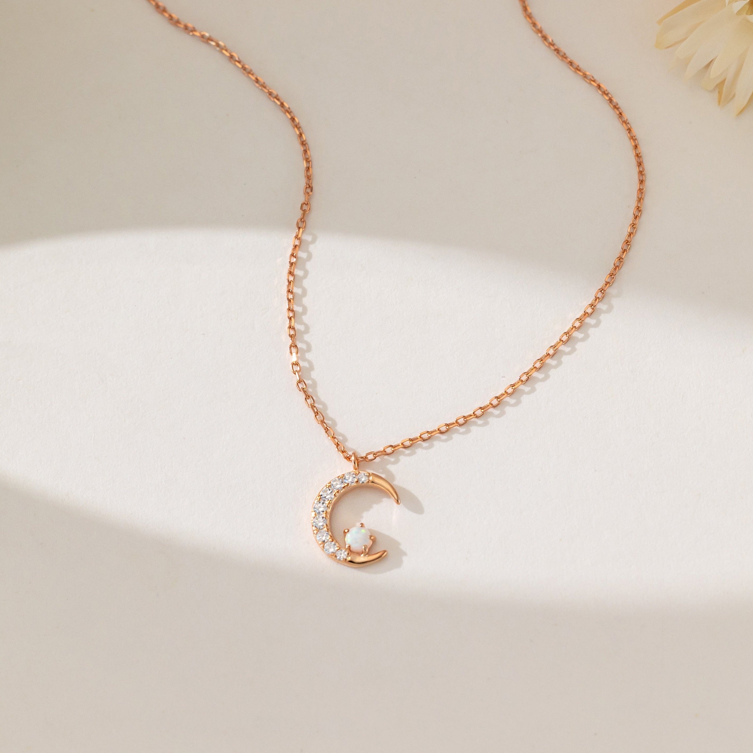 STMG Opal Star on Crescent Moon Necklace in rose gold