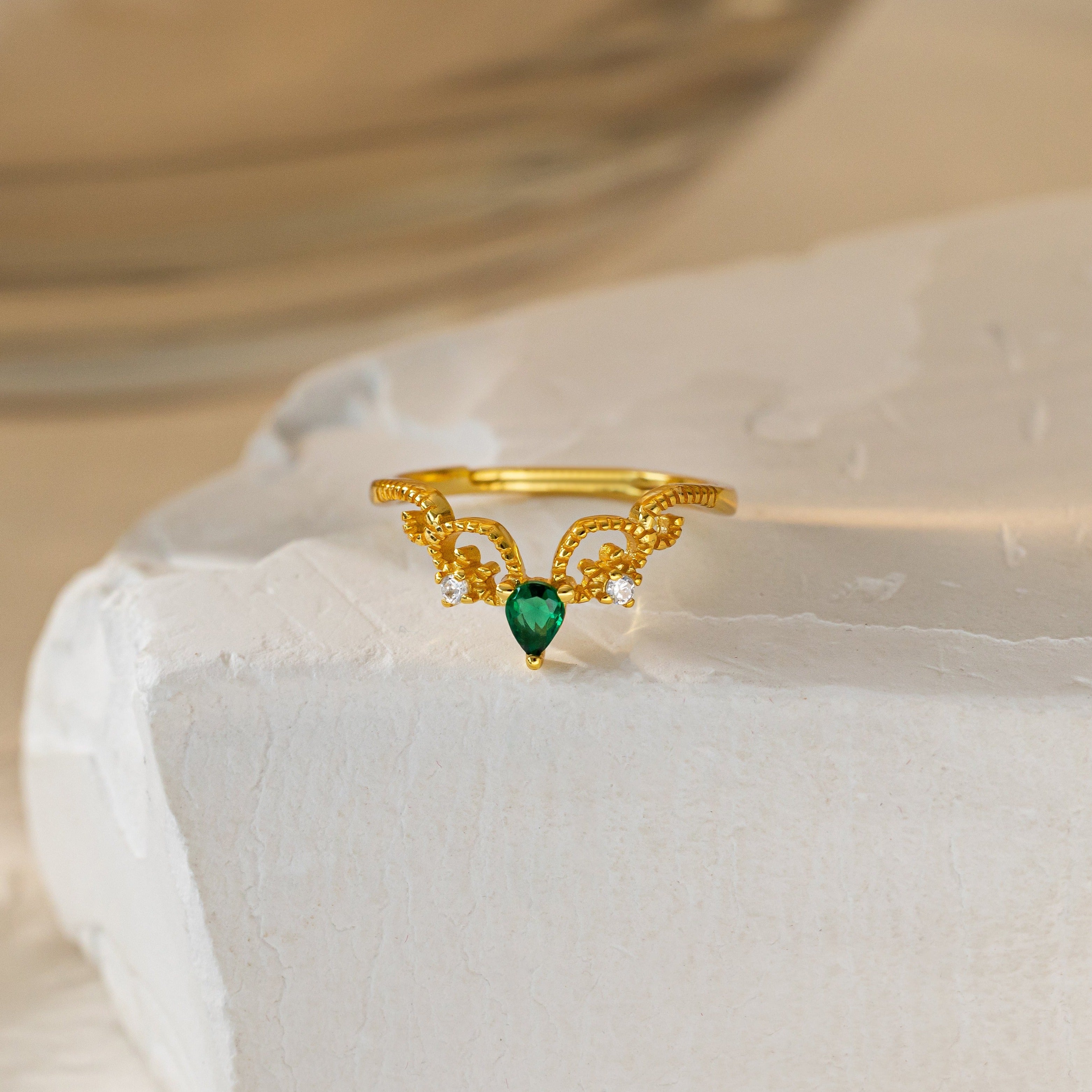 STMG Green Emerald Crown Promise Ring 