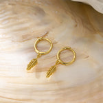 Feather Dangle Hoops in gold