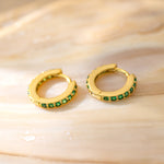 STMG Green Emerald Hoops in gold