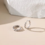 Diamond Twisted Circle Pave Hoops in silver