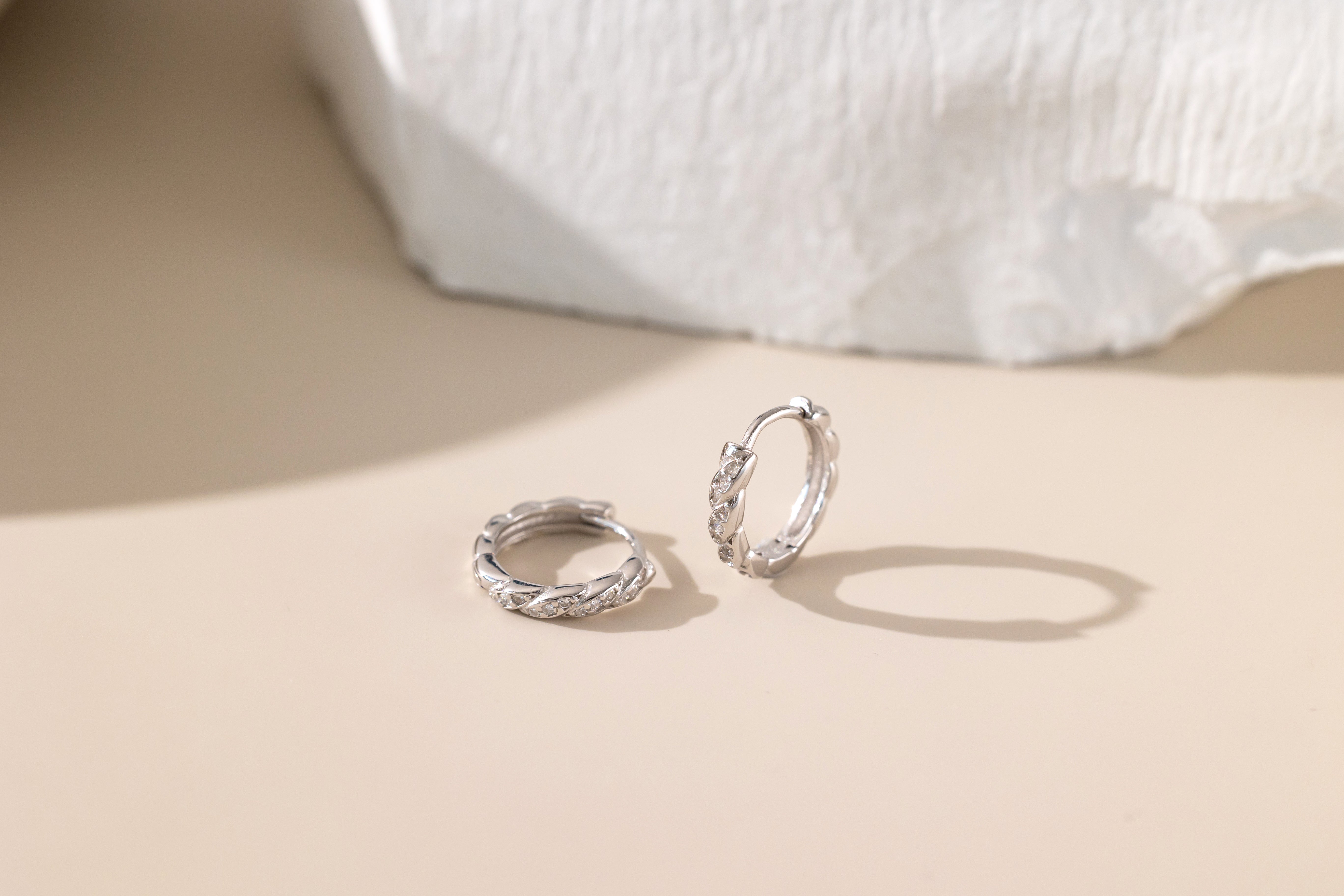 Diamond Twisted Circle Pave Hoops in silver