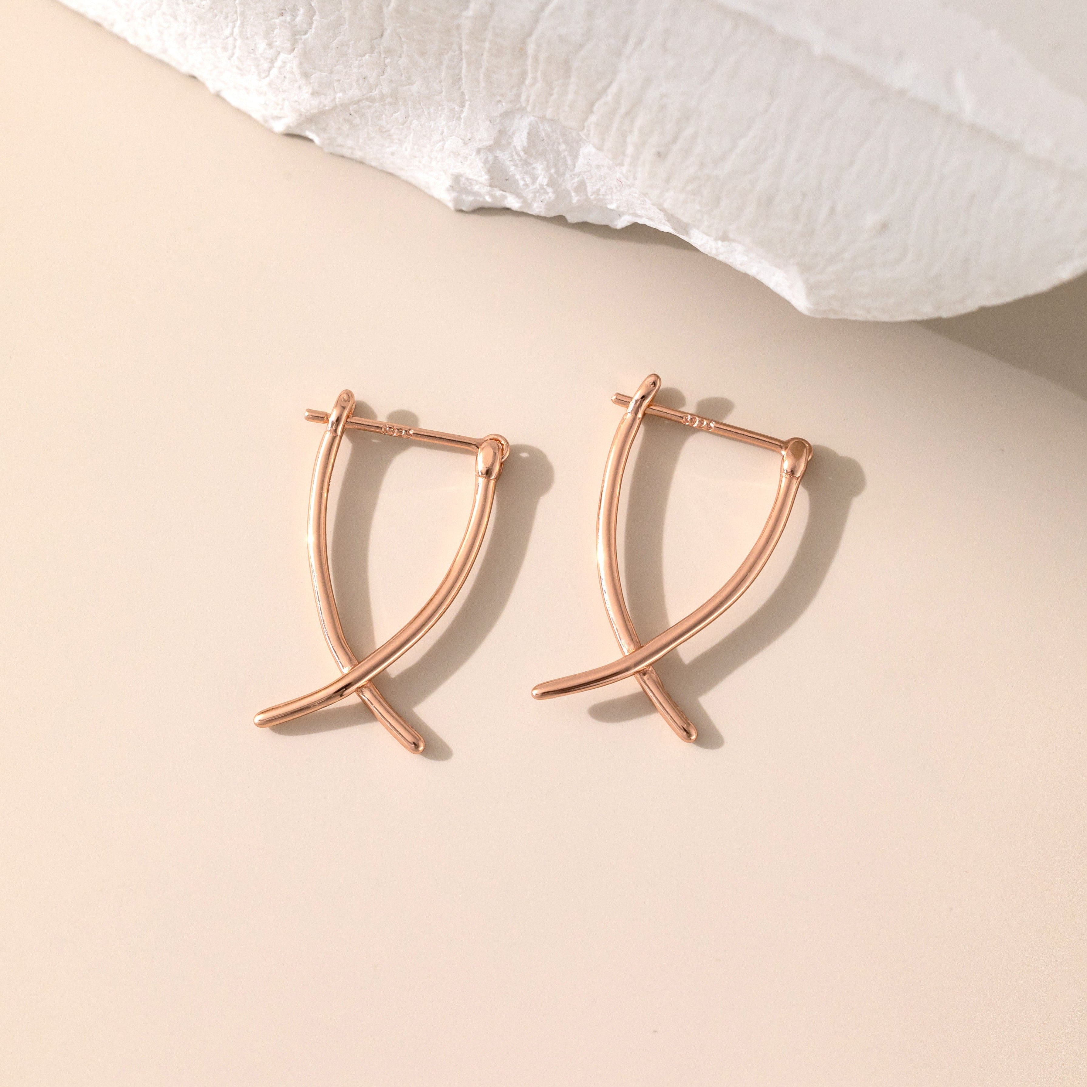 Geometric Cross Hoops in rose gold