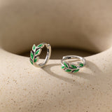 STMG Green Olive Leaf Hoops in silver