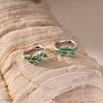 STMG Green Olive Leaf Hoops in silver