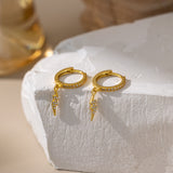 STMG Lightning Bolt Dangle Hoops in gold