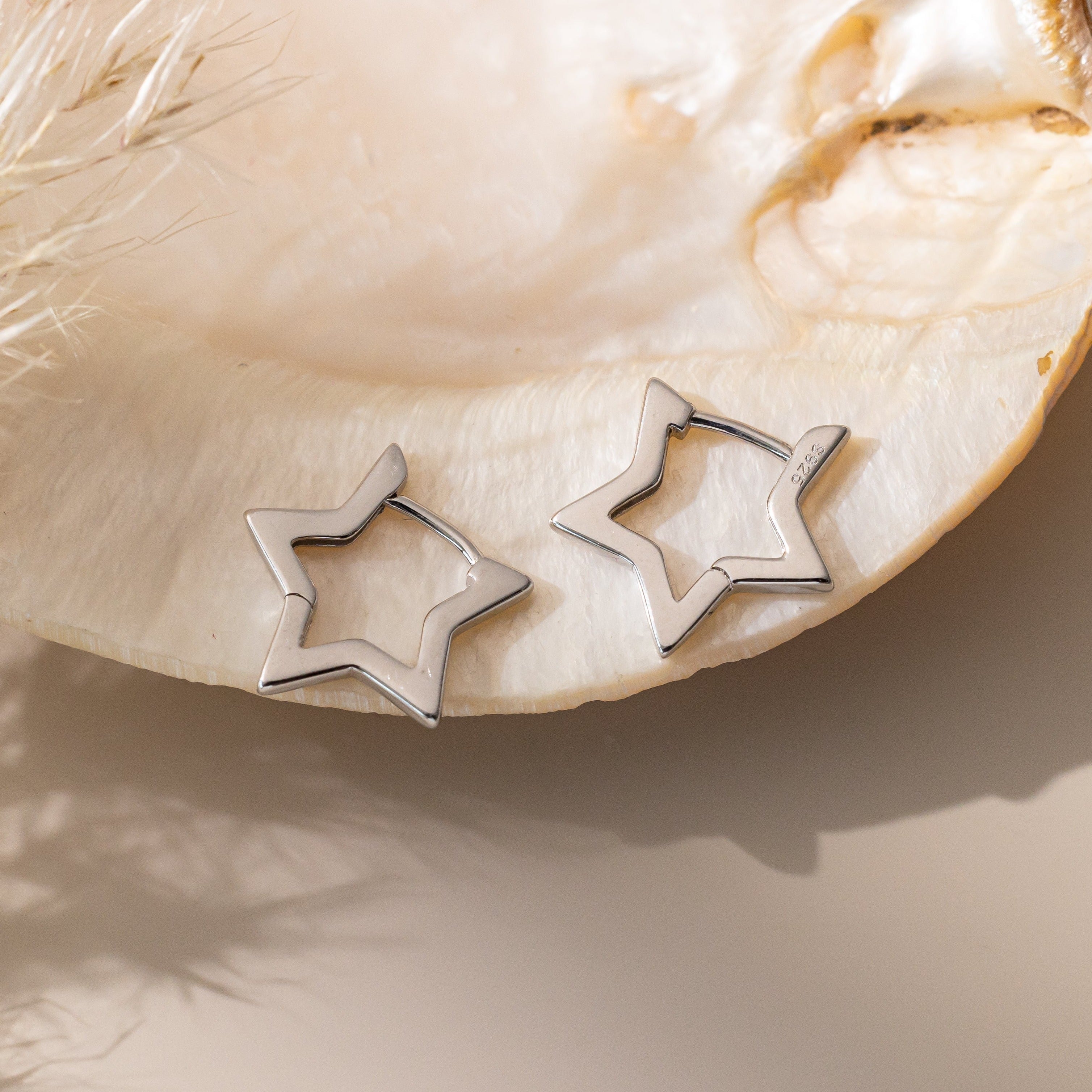 Geometric Star Hoops in silver