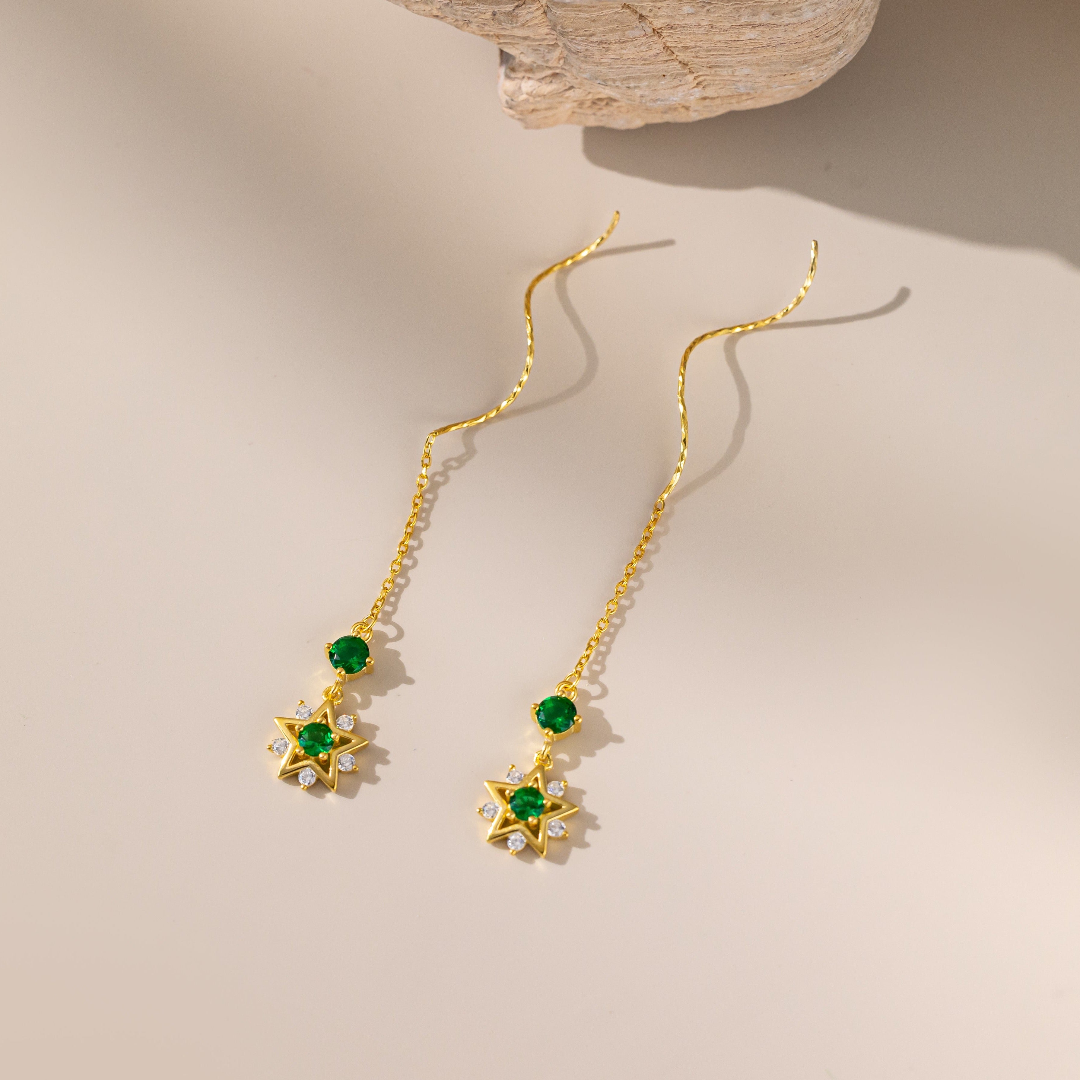 STMG Green Emerald Star Threader Earrings 