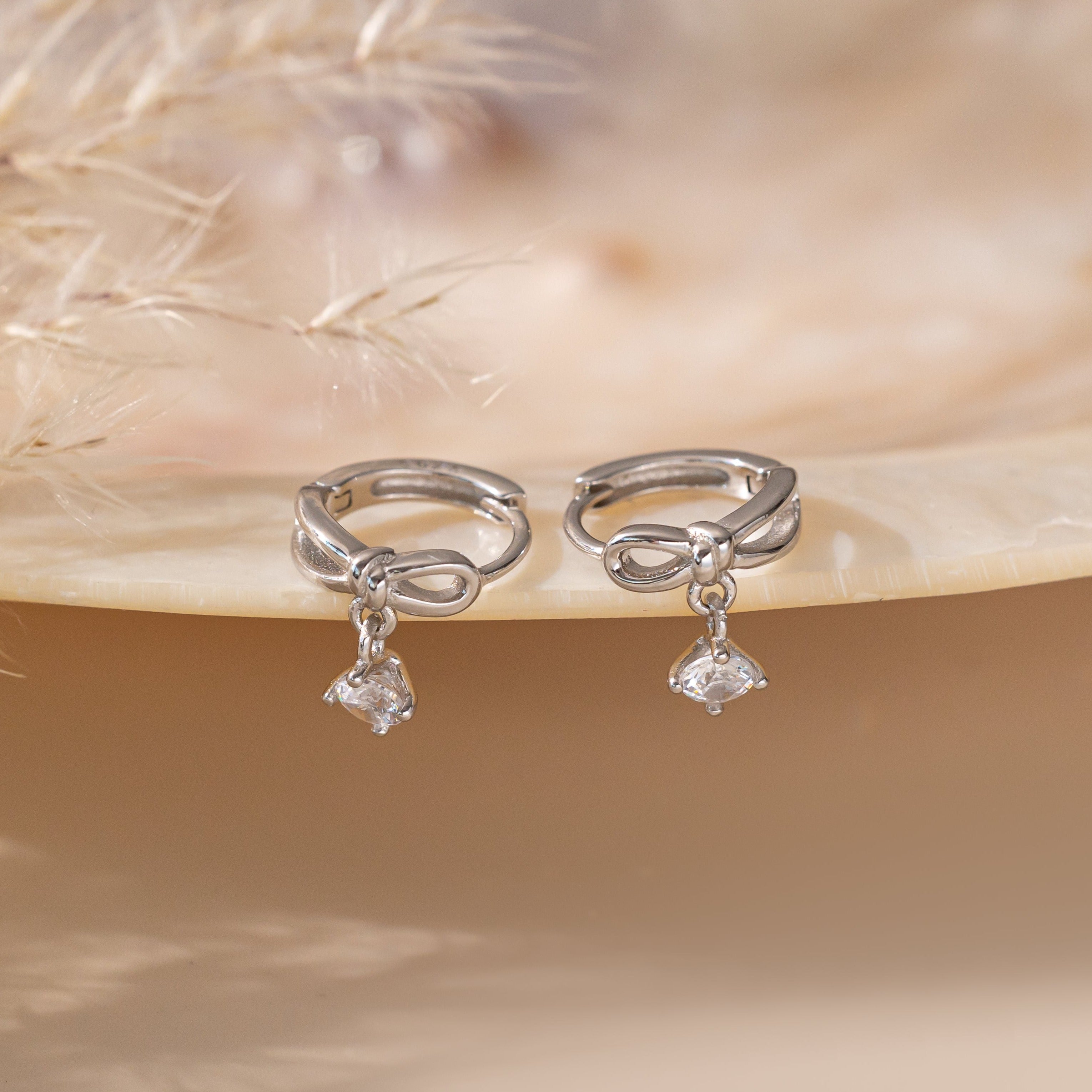 Bowknot Dangle Star Hoops in silver