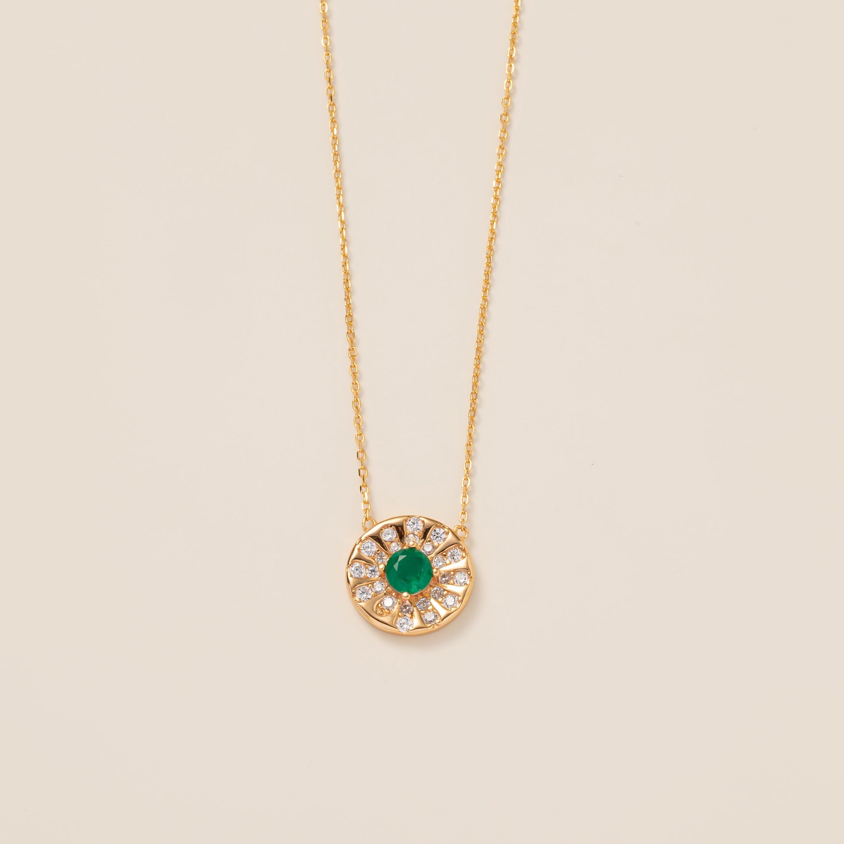 STMG Green Emerald Sun Disk Necklace