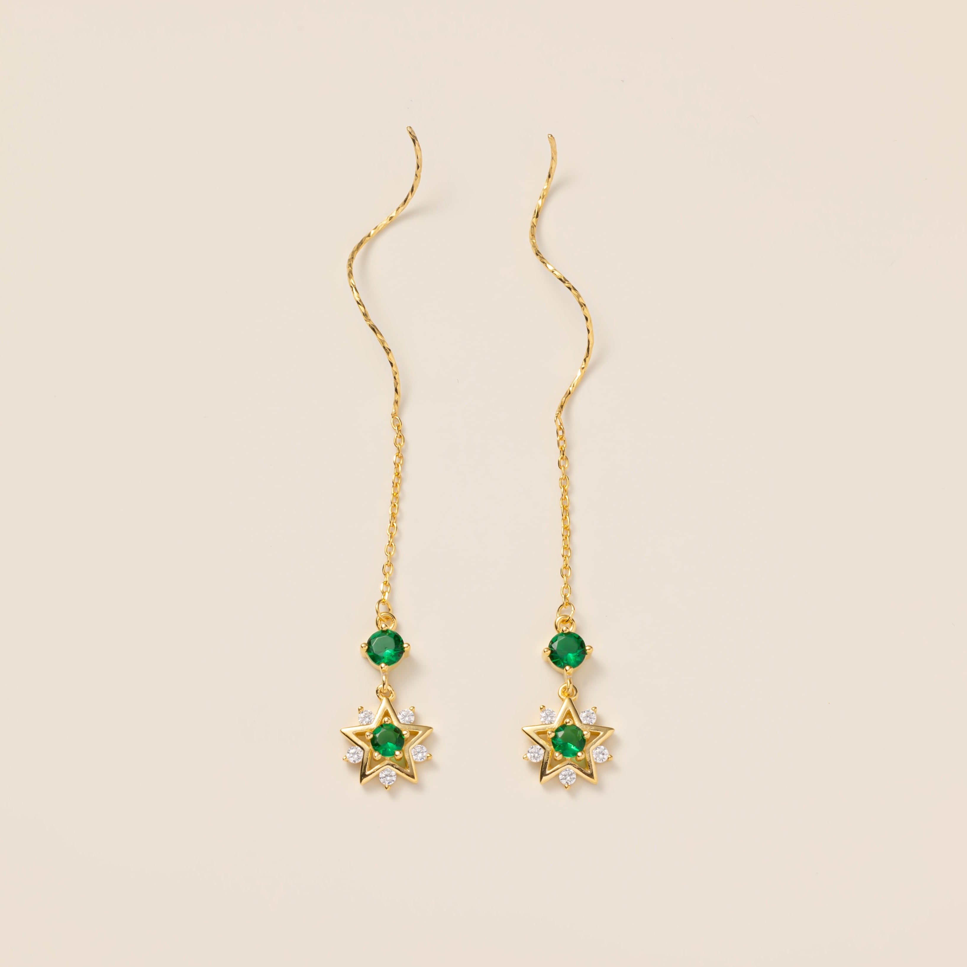 STMG Green Emerald Star Threader Earrings