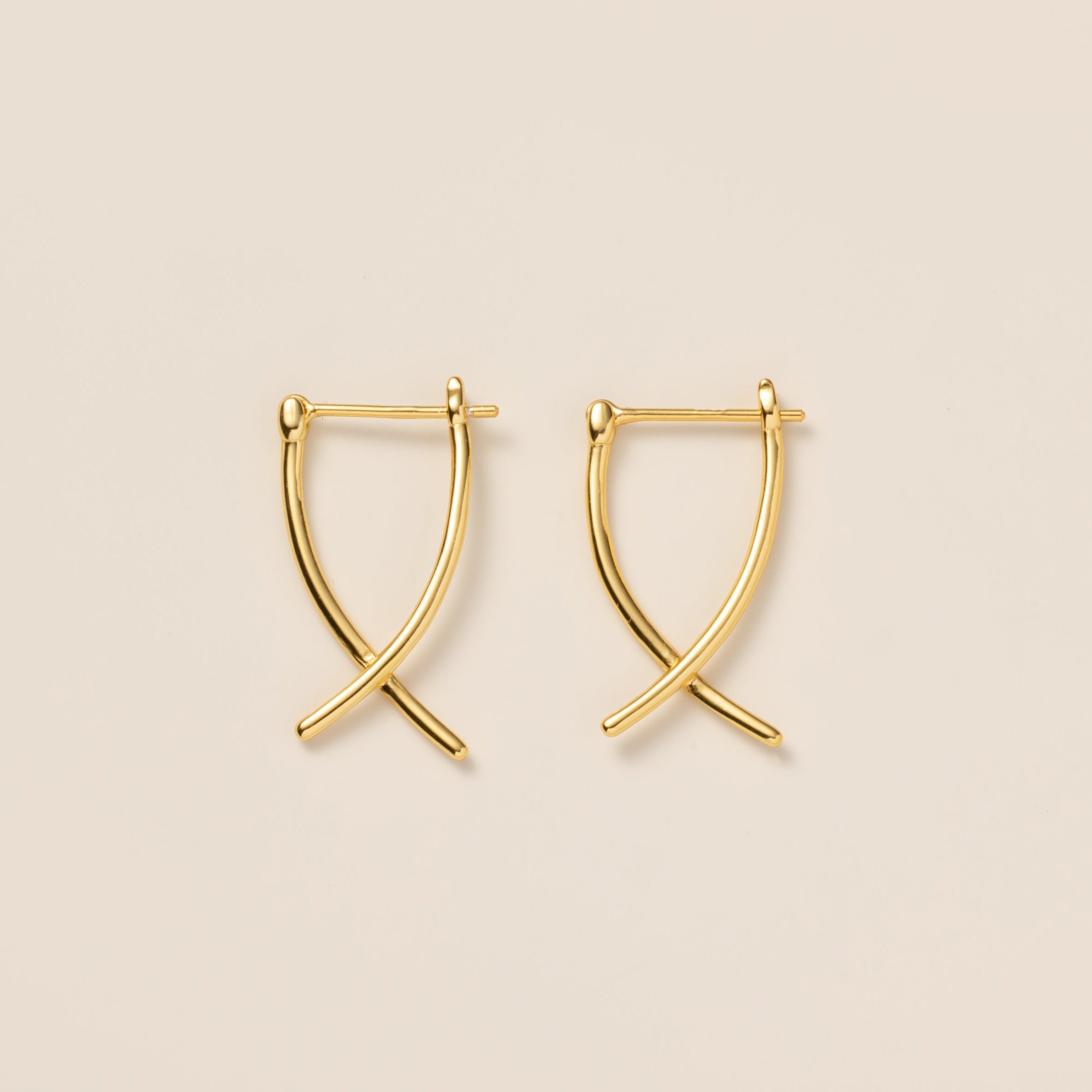 Geometric Cross Hoops in gold