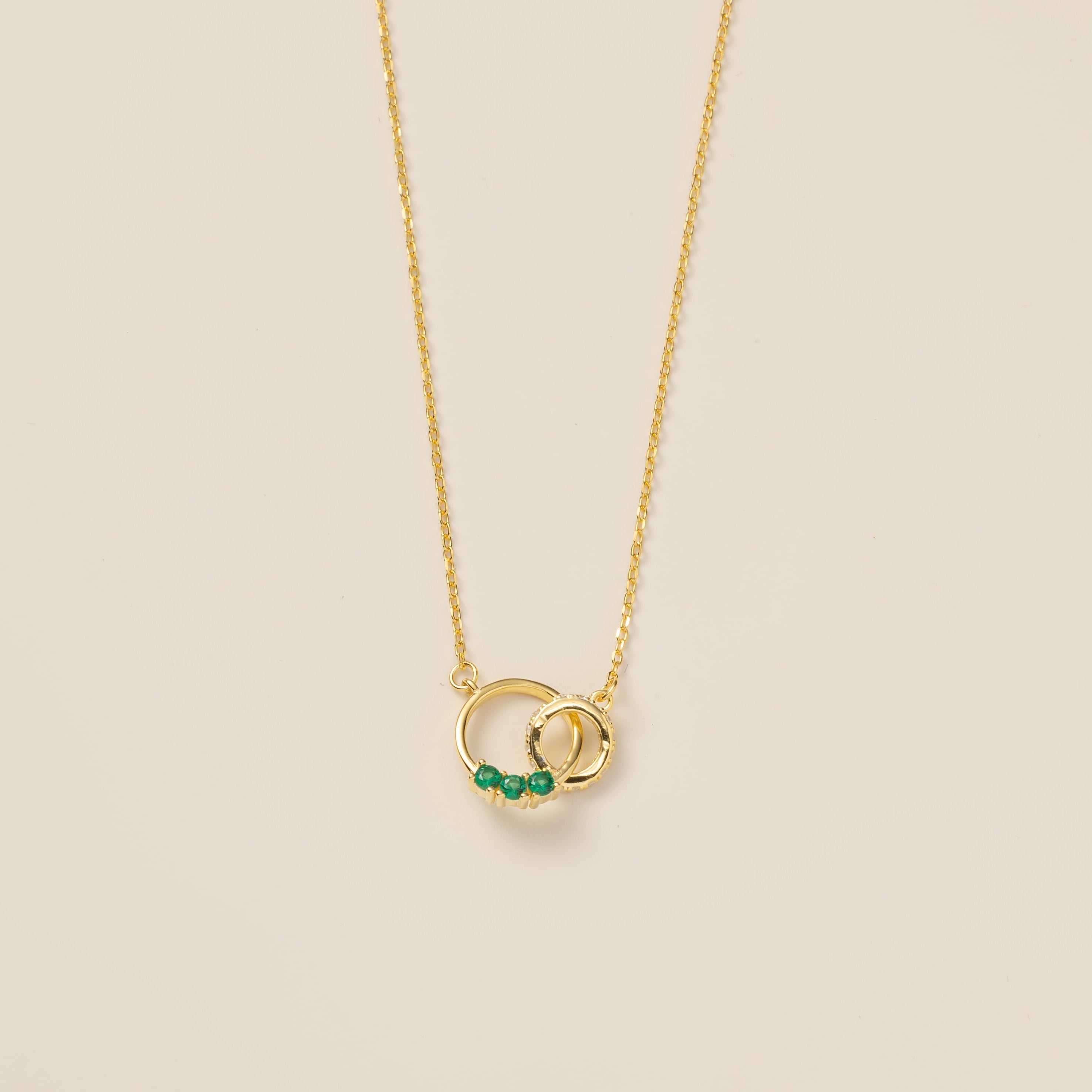 STMG Green Emerald Duo Circle Necklace 