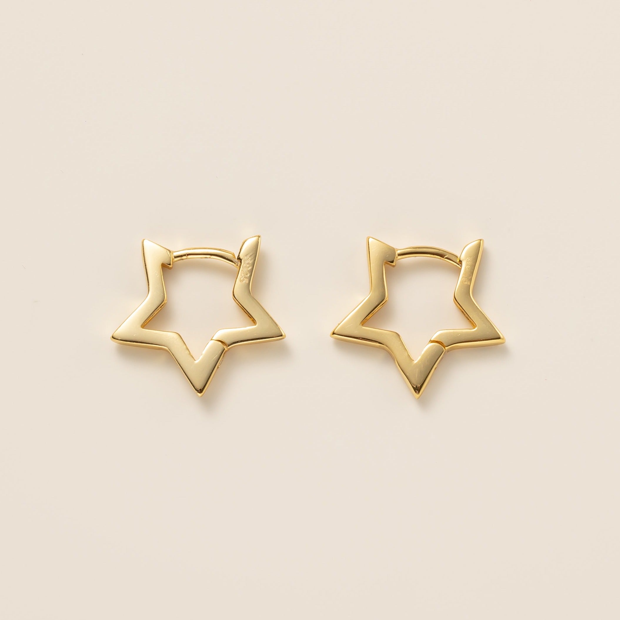 Geometric Star Hoops in gold