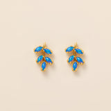 Blue Opal Olive Leaf Stud Earrings 