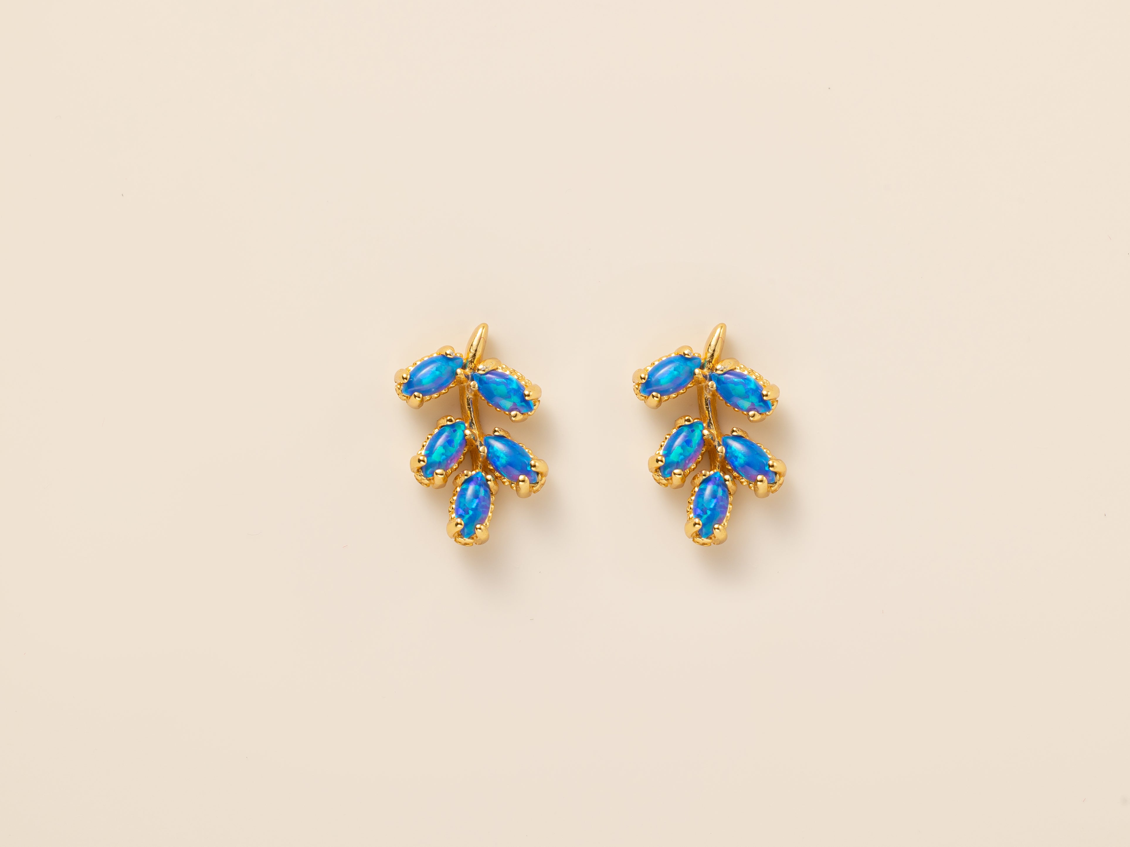 Blue Opal Olive Leaf Stud Earrings 