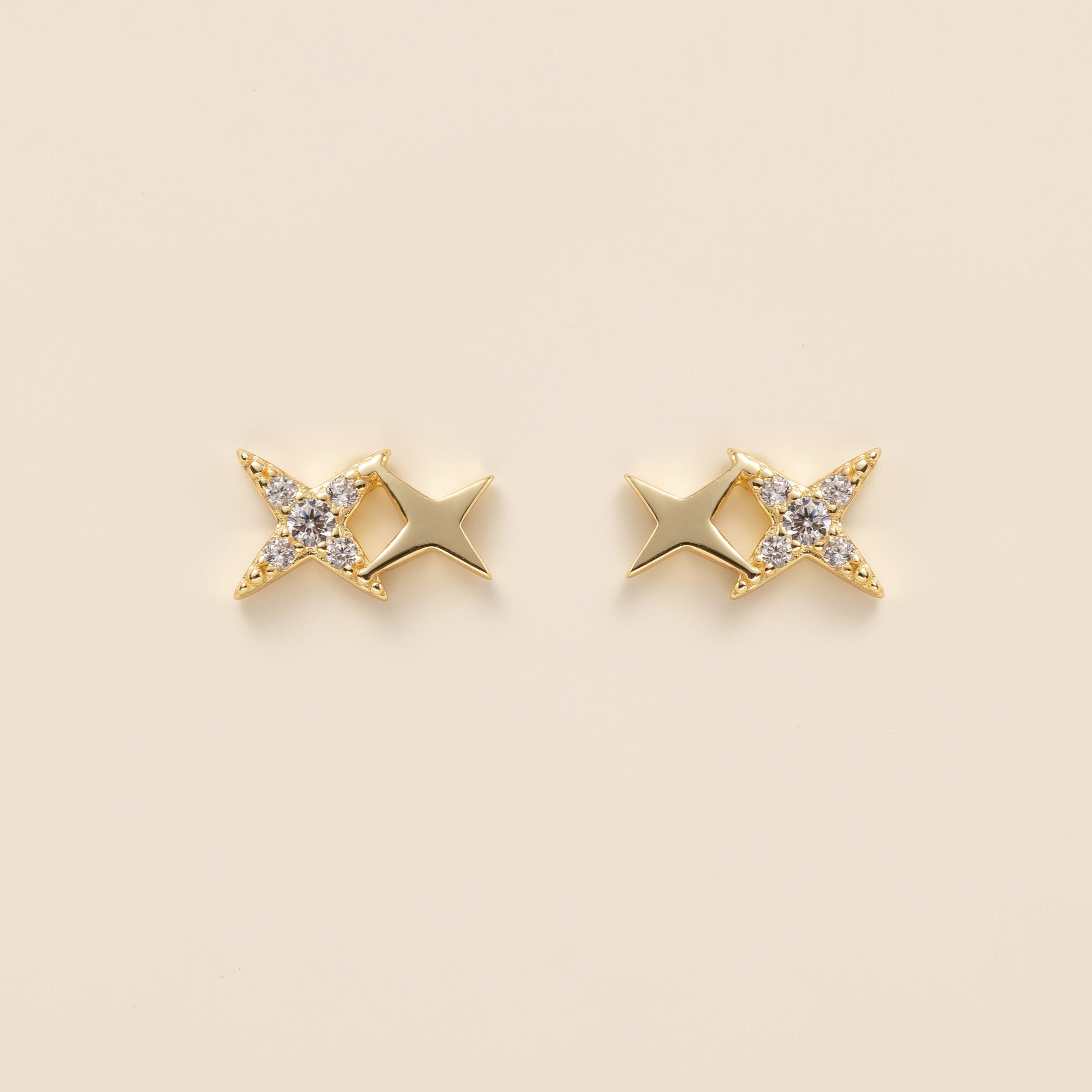 Duo-stars Stud Earrings in gold