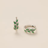 STMG Green Olive Leaf Hoops in silver