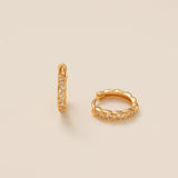 Diamond Twisted Circle Pave Hoops in gold