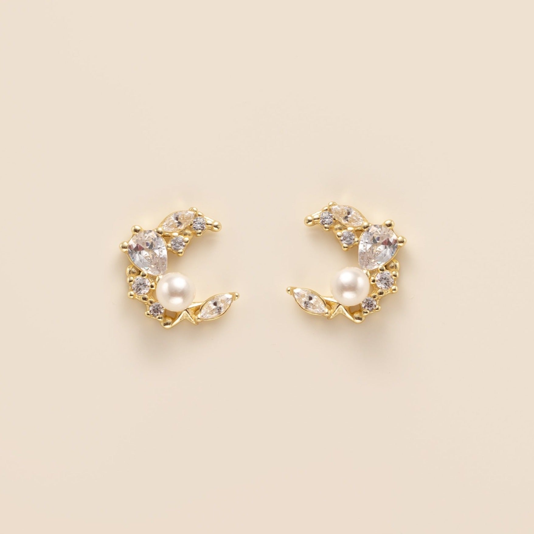 STMG Pearl Crescent Moon Stud Earrings