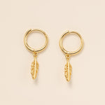 Feather Dangle Hoops in gold