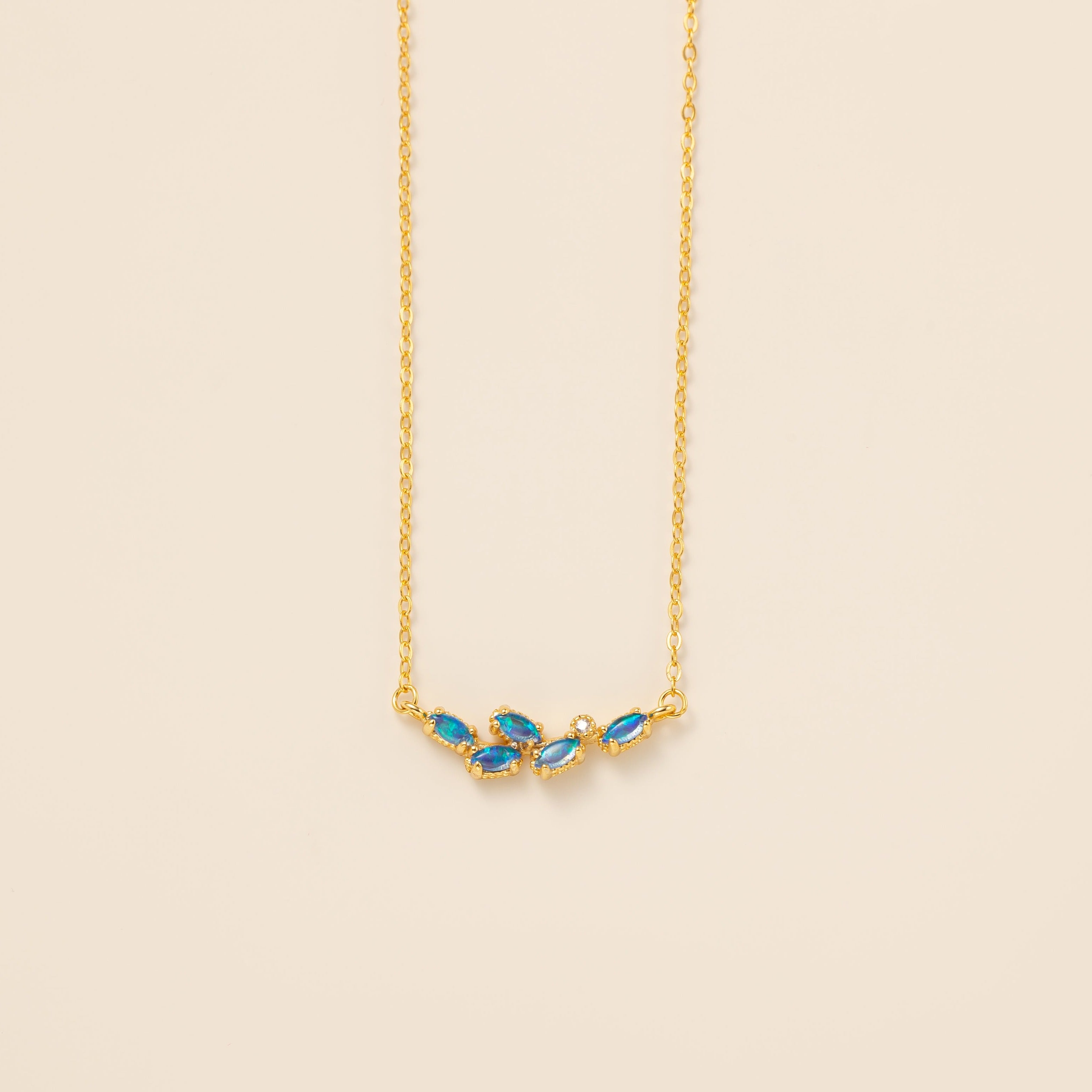 Blue Opal Olive Leaf Necklace 