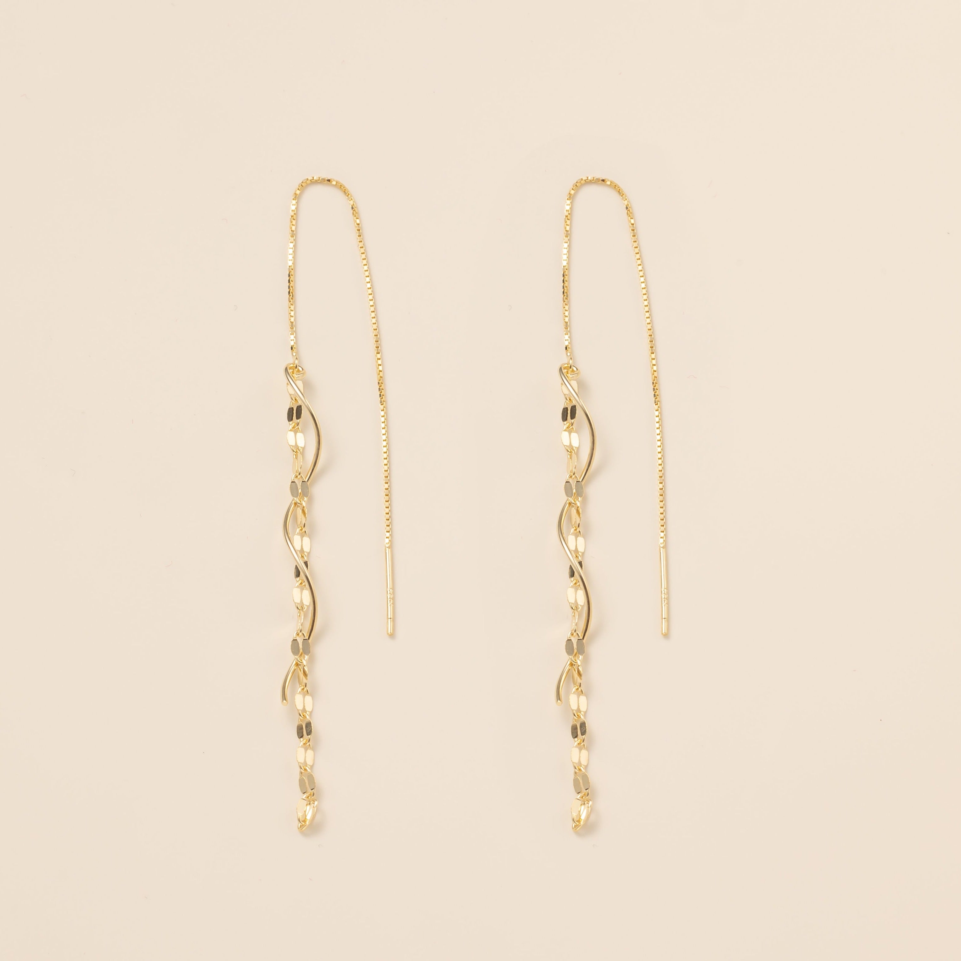 STMG Spiral Wave Dangle Threader Earrings in gold