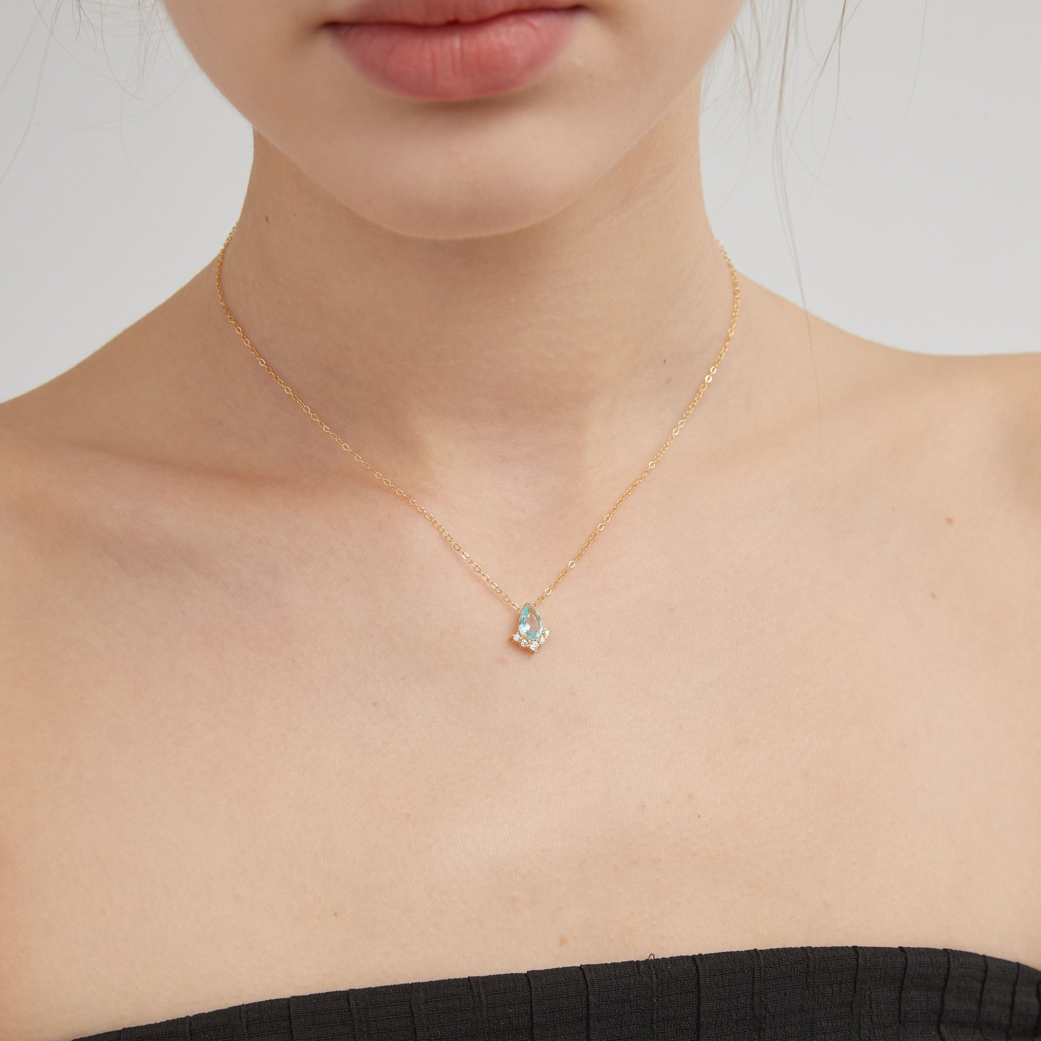 STMG Sky Blue Crystal Necklace on neck