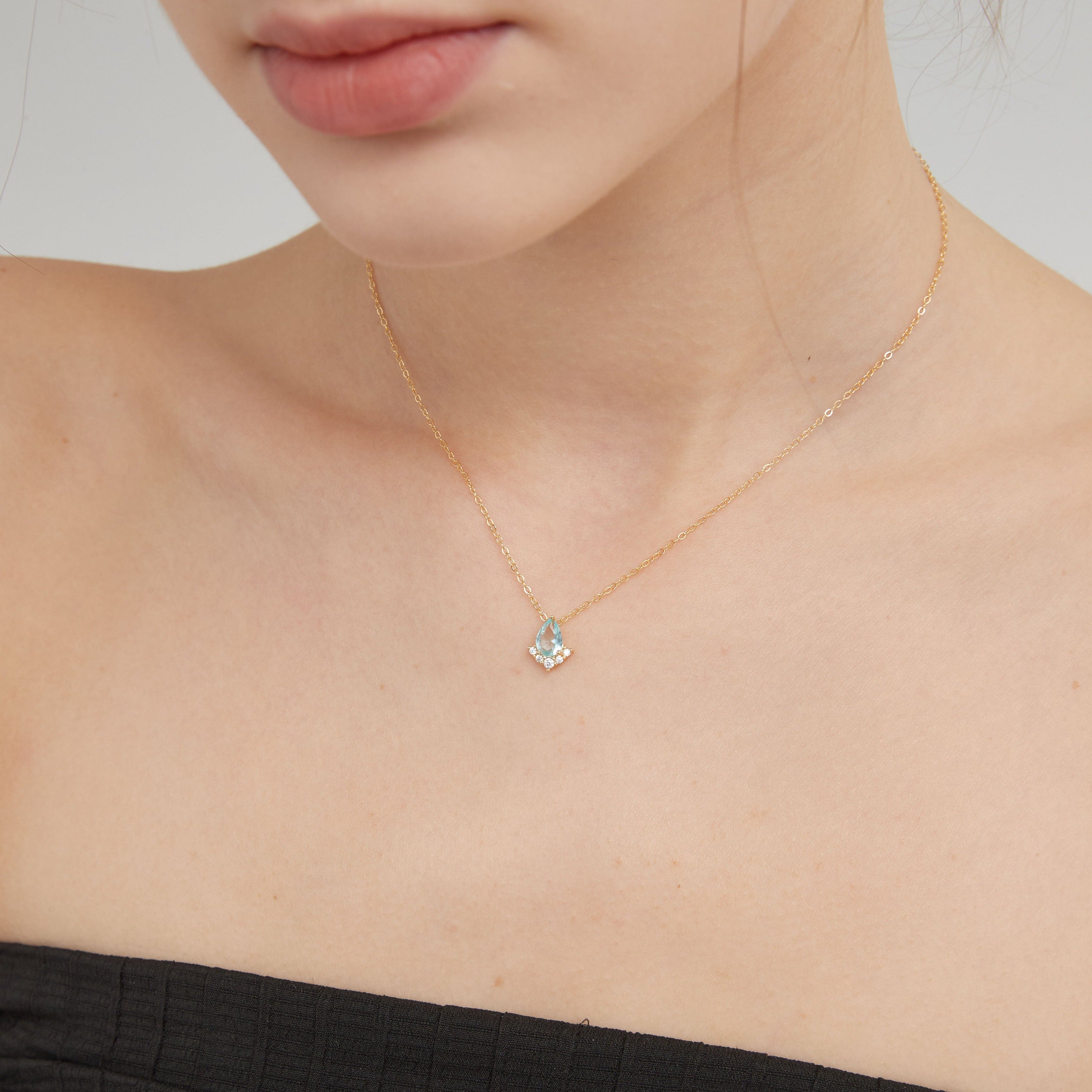 STMG Sky Blue Crystal Necklace on neck