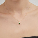 STMG Green Emerald Rectangle Necklace on neck