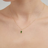 STMG Green Emerald Rectangle Necklace on neck