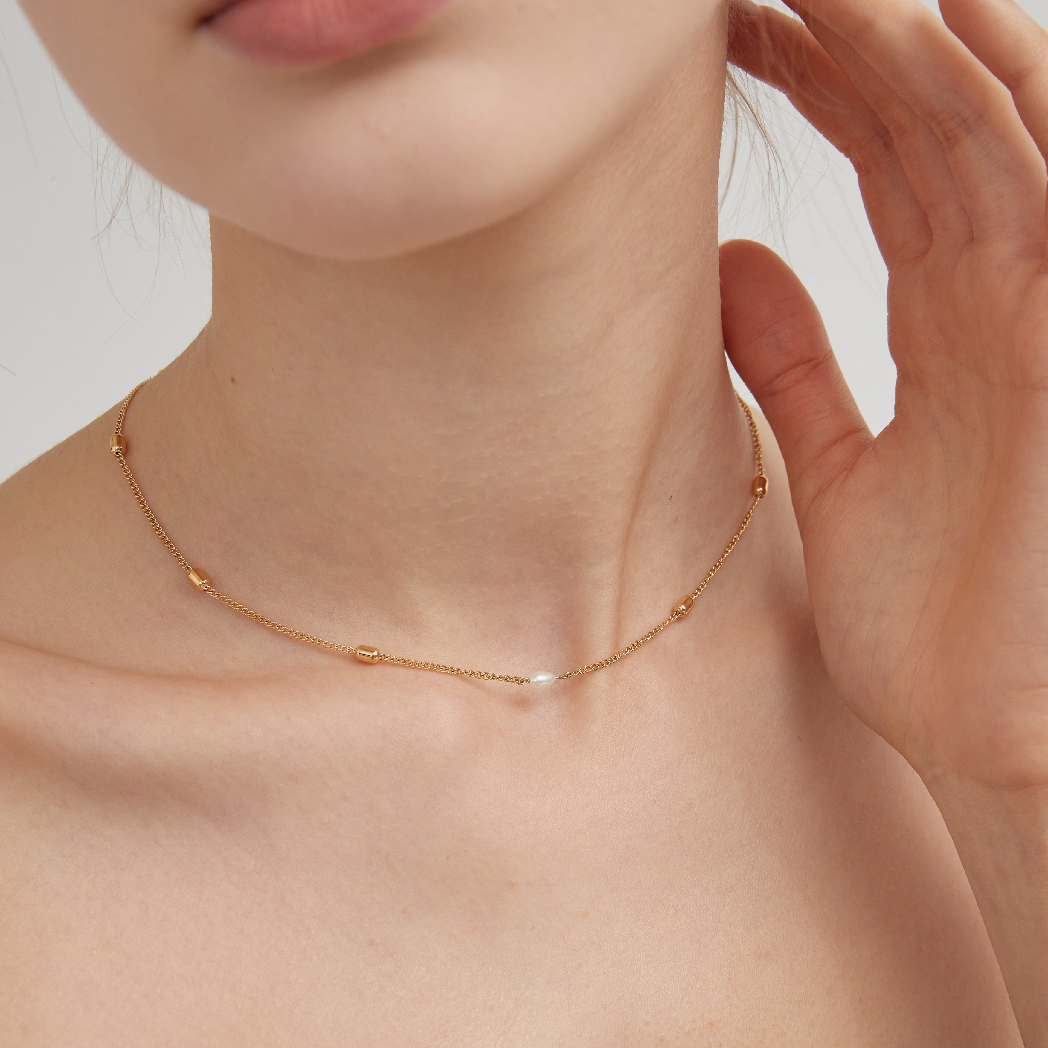 STMG Natural Pearl Necklace on neck