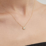 STMG Snowflake Necklace on neck