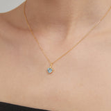 Blue Sweet Heart Necklace on neck