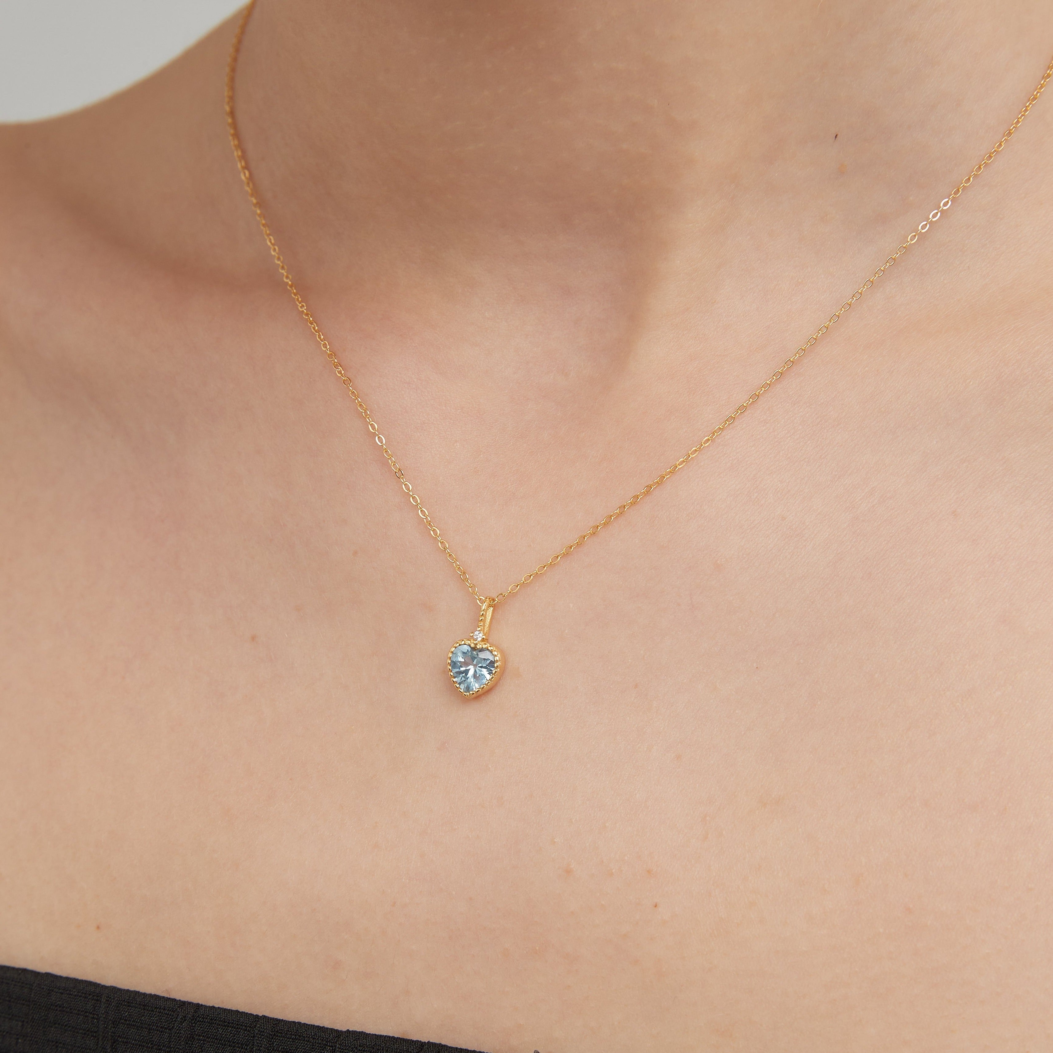 Blue Sweet Heart Necklace on neck