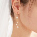 STMG Pearl Dangle Earrings on ear