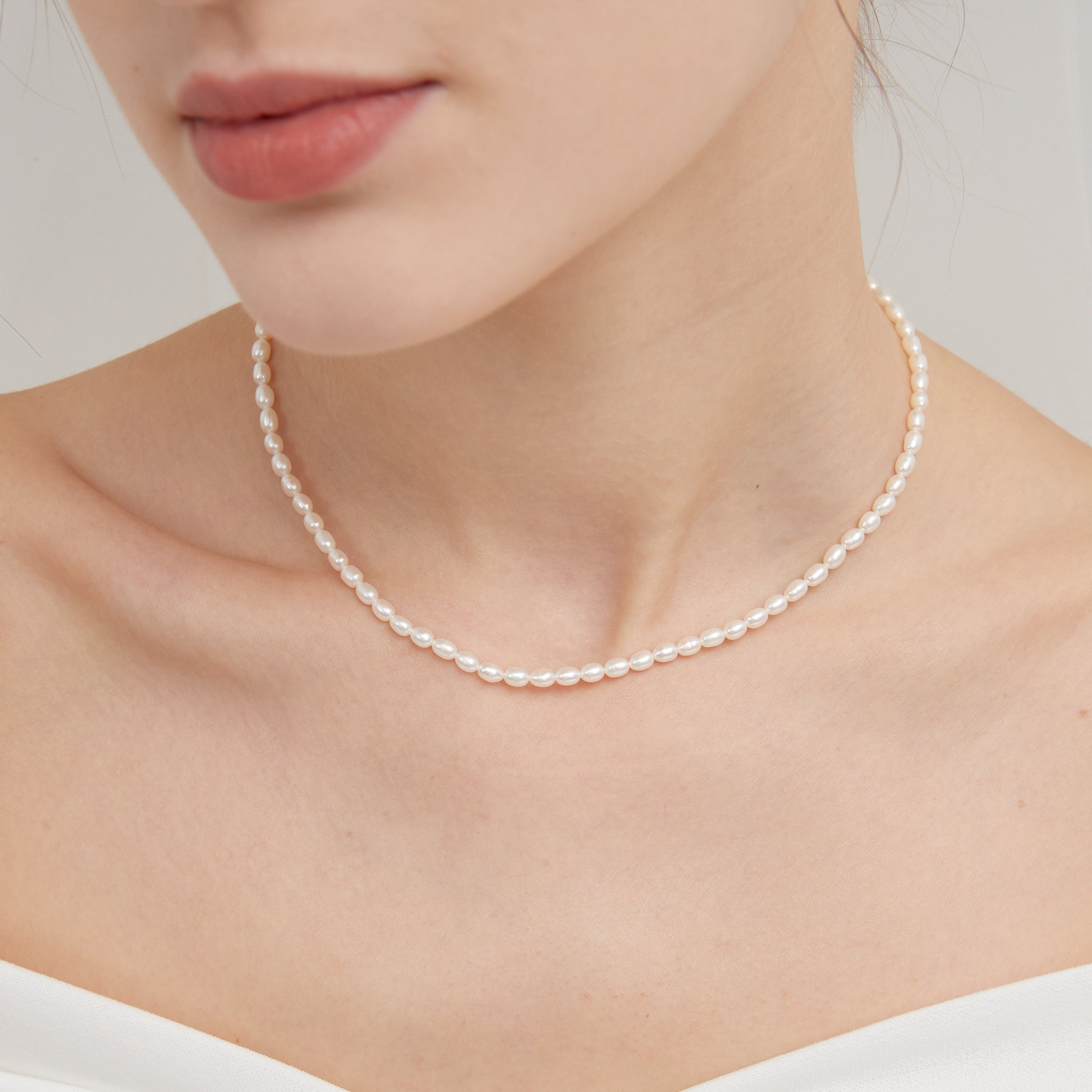 STMG Freshwater Pearl Choker Necklace on neck