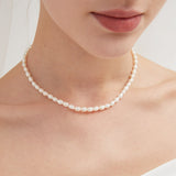 STMG Natural Pearl Choker Necklace on neck