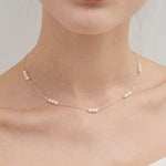 STMG Natural Bead Pearls Choker Necklace in silver on neck