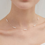 STMG Natural Bead Pearls Choker Necklace in silver on neck