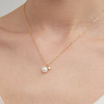 STMG Natural Freshwater Pearl Necklace in gold on neck