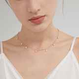 Beaded Pearl Adjustable Choker Necklace on neck