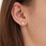 STMG Natural Pearl on Wreath Stud Earrings on ear