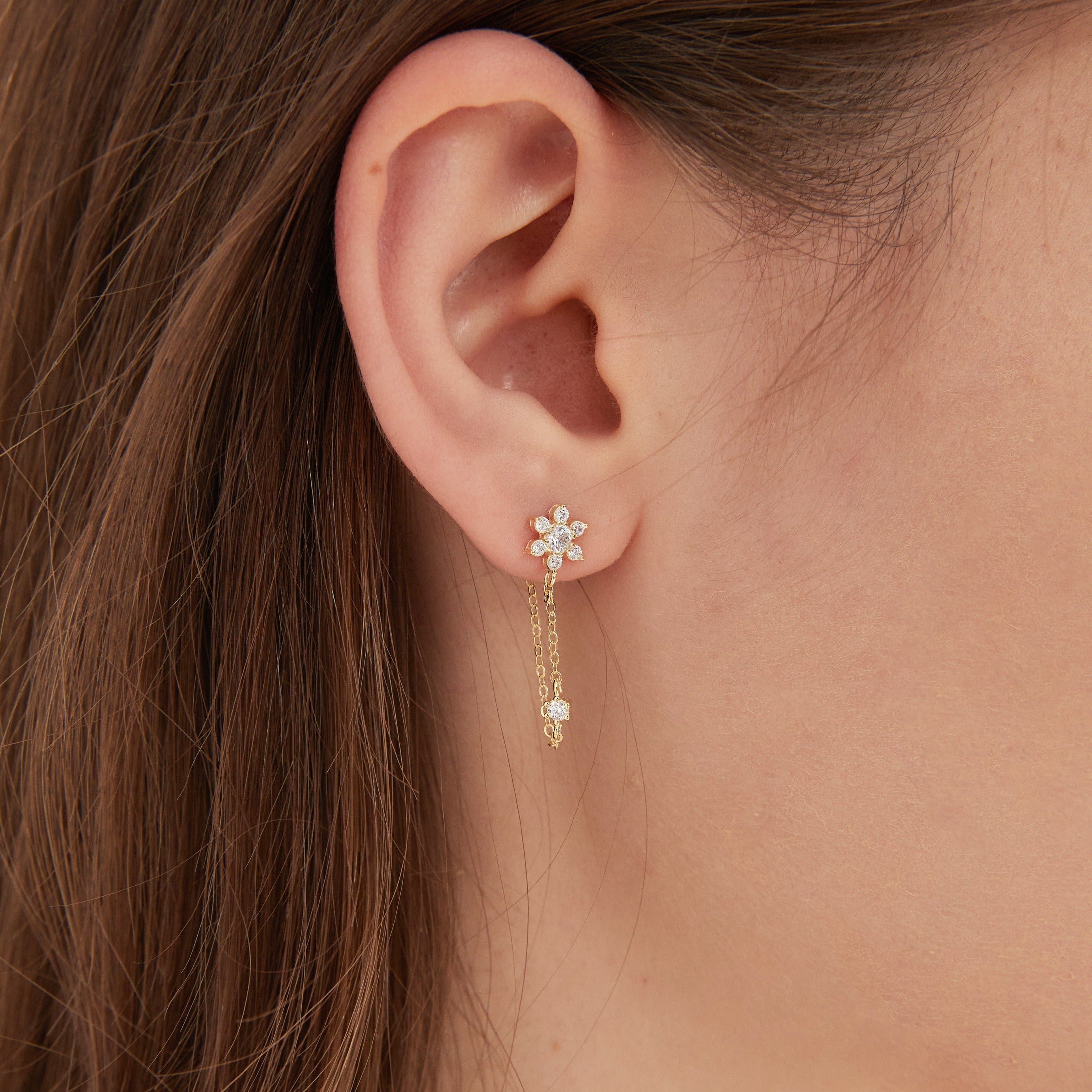 Bauhinia Dangle Earrings on ear